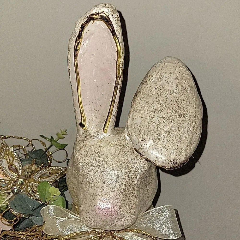 PIER1 EASTER IVORY CAPIZ FLORAL BUTTERFLY EGG GLAMOUR BUNNY CENTERPIECE PIER One